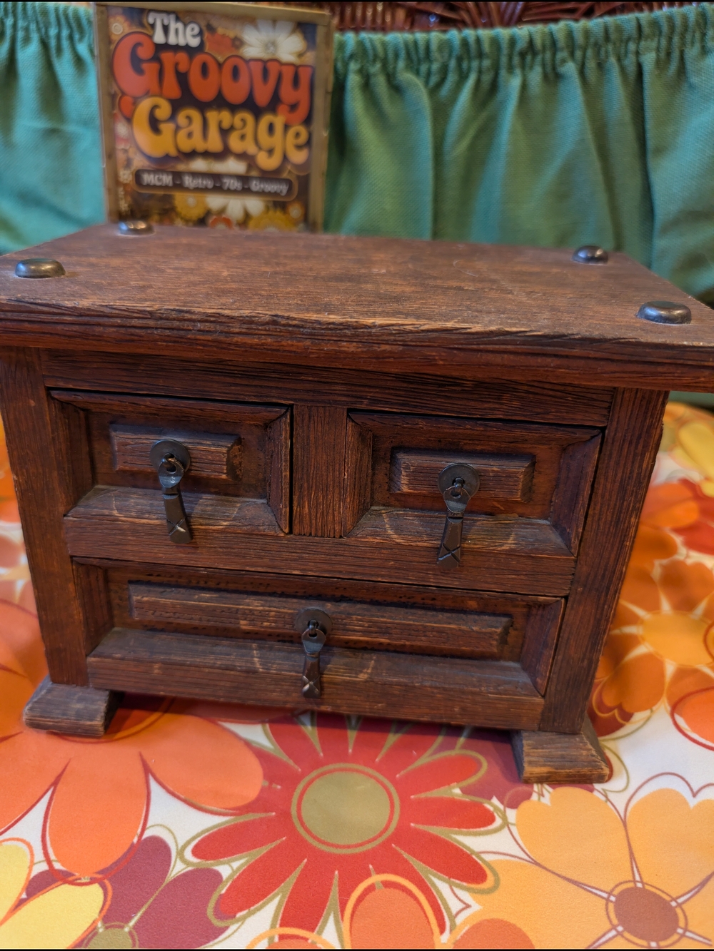 Rustic Mini Wooden Drawers Jewelry Chest - Dark Brown